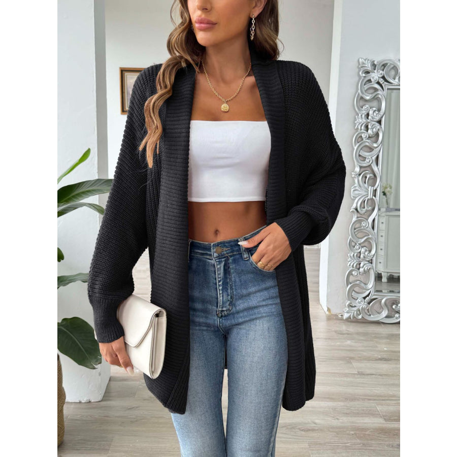 Open Front Long Sleeve Cardigan Black / One Size Apparel and Accessories