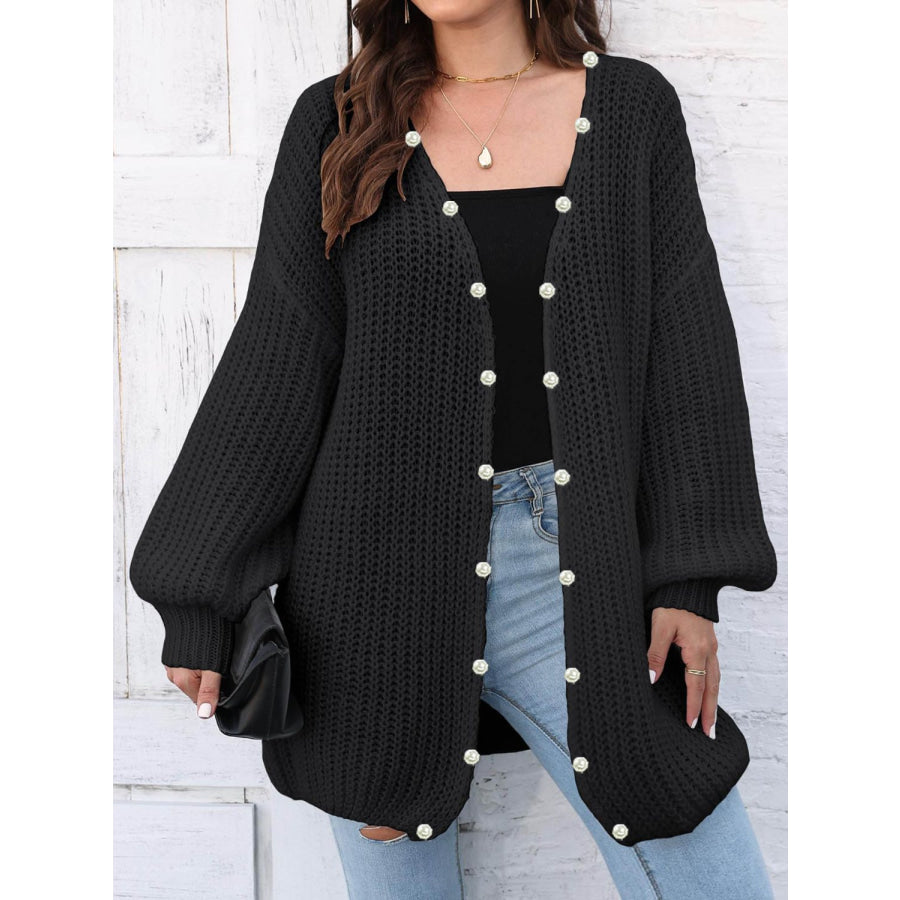 Open Front Long Sleeve Cardigan Black / One Size Apparel and Accessories