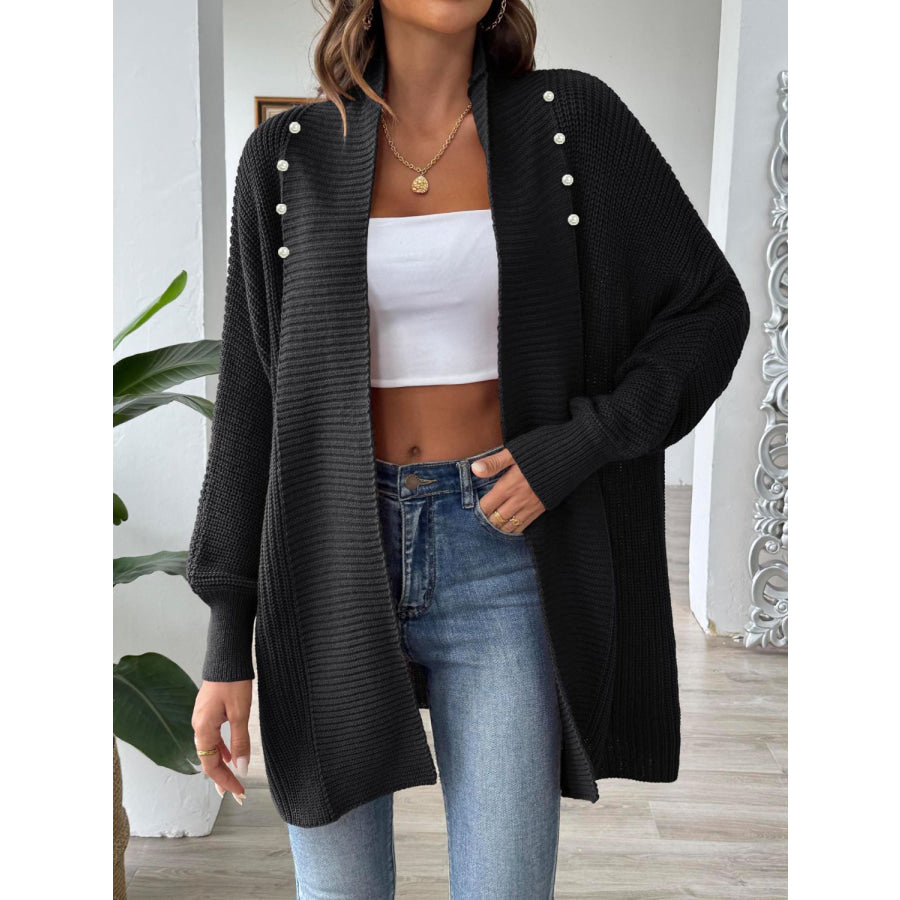 Open Front Long Sleeve Cardigan Black / One Size Apparel and Accessories