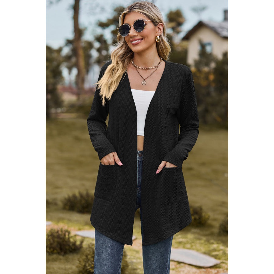 Open Front Long Sleeve Cardigan Black / S Apparel and Accessories