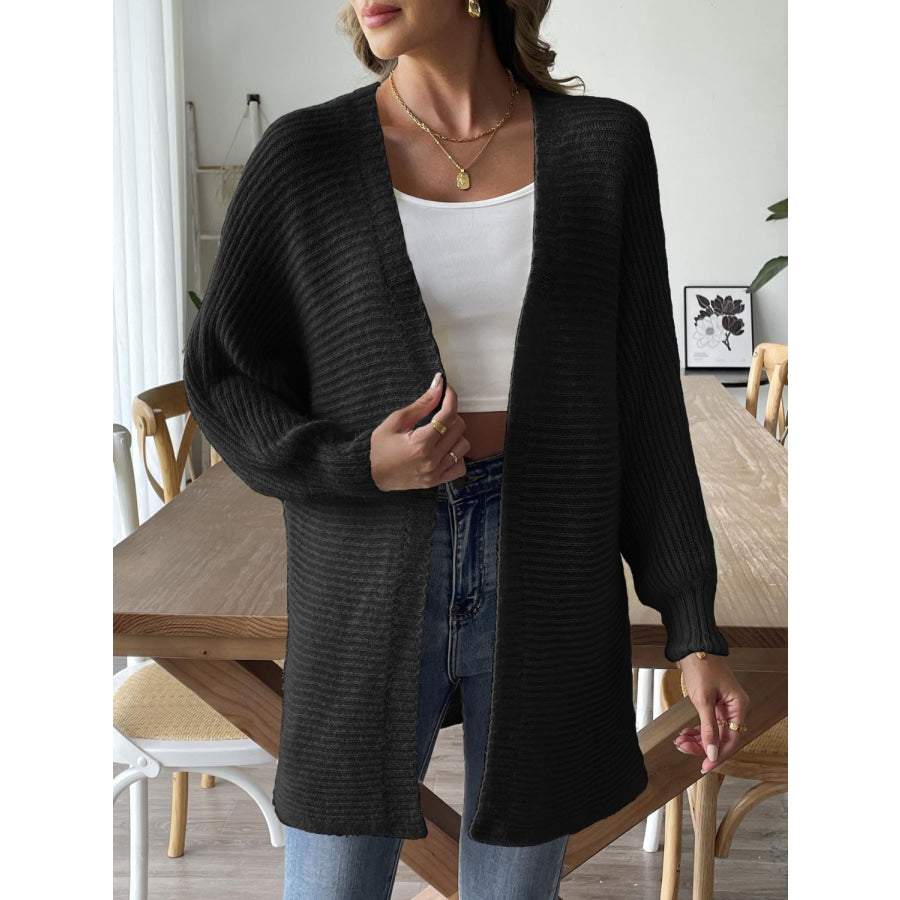 Open Front Long Sleeve Cardigan Black / S Apparel and Accessories