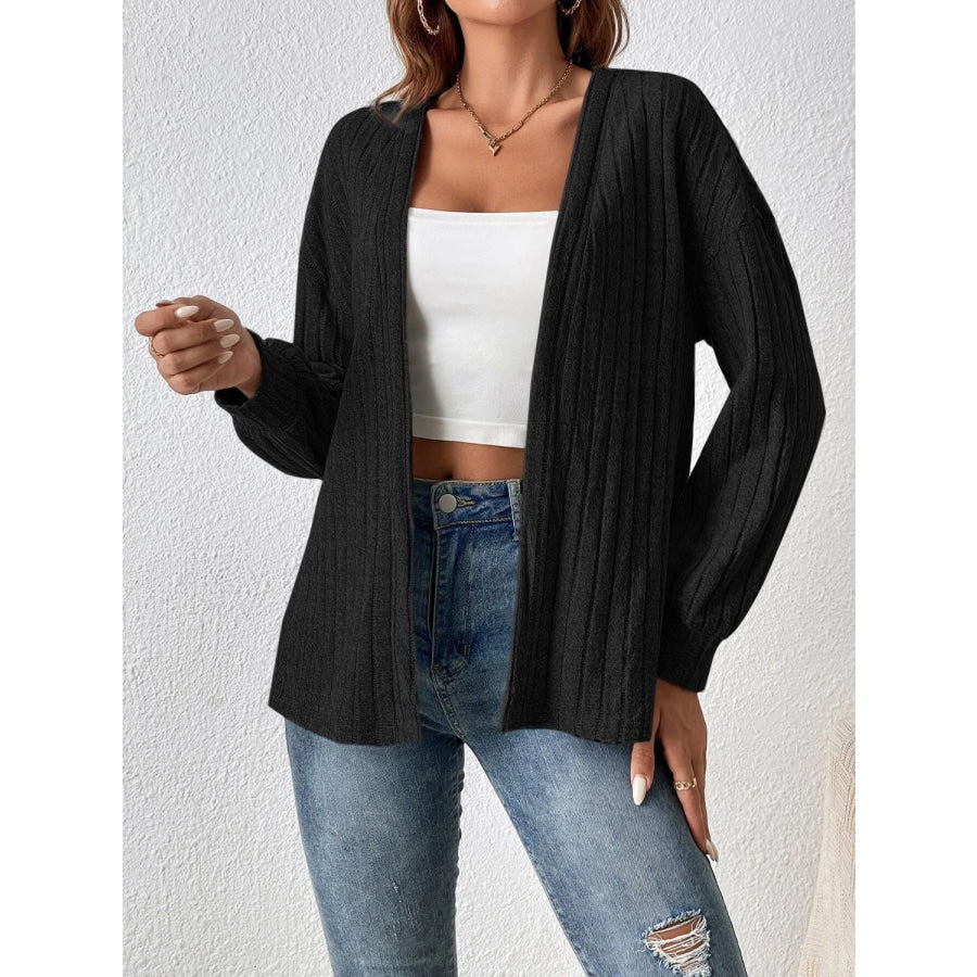 Open Front Long Sleeve Cardigan Black / S Apparel and Accessories