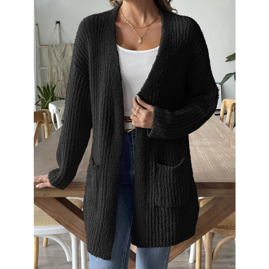 Open Front Long Sleeve Cardigan Black / S Apparel and Accessories