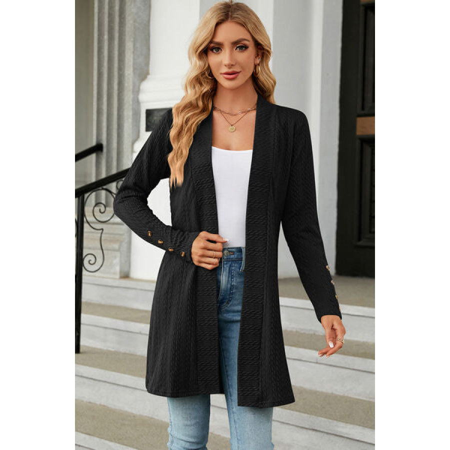 Open Front Long Sleeve Cardigan Black / S Apparel and Accessories