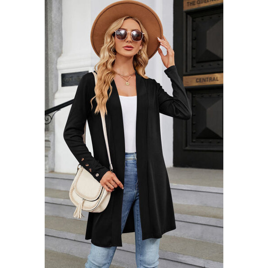 Open Front Long Sleeve Cardigan Black / S Apparel and Accessories