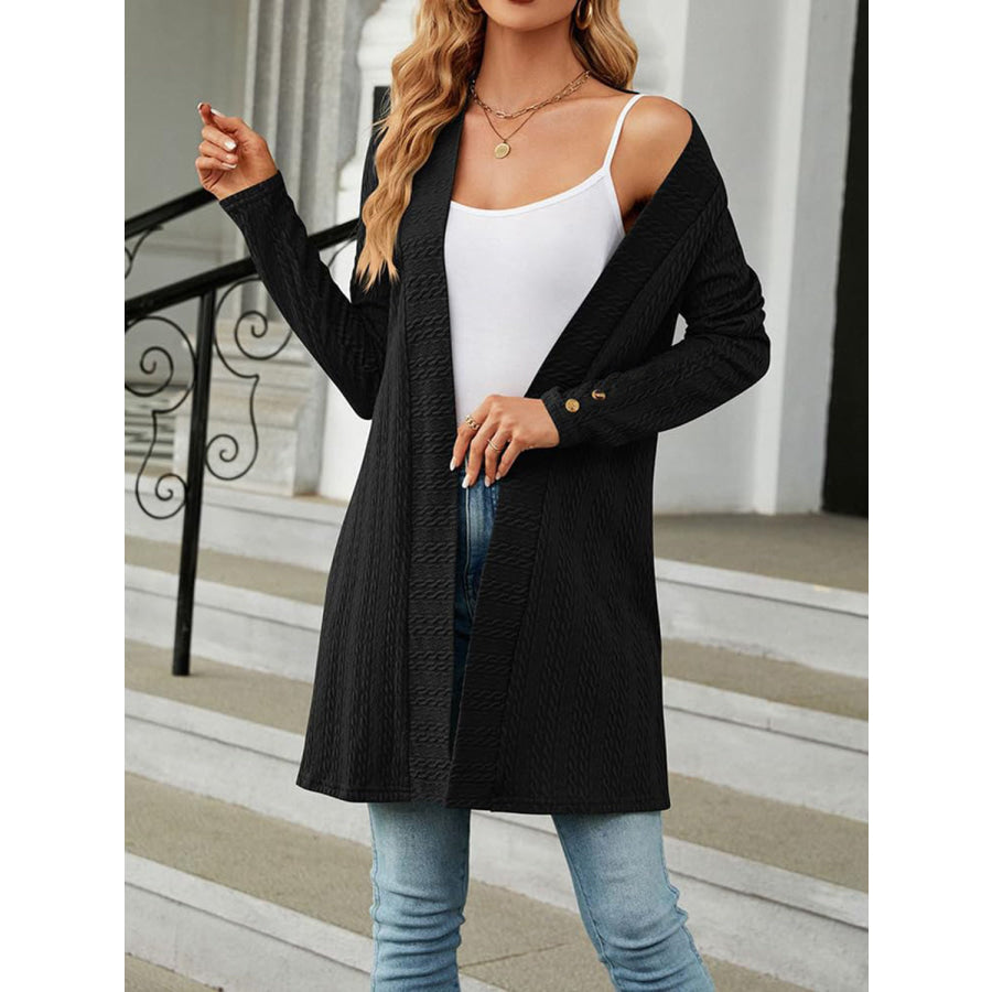 Open Front Long Sleeve Cardigan Black / S Apparel and Accessories