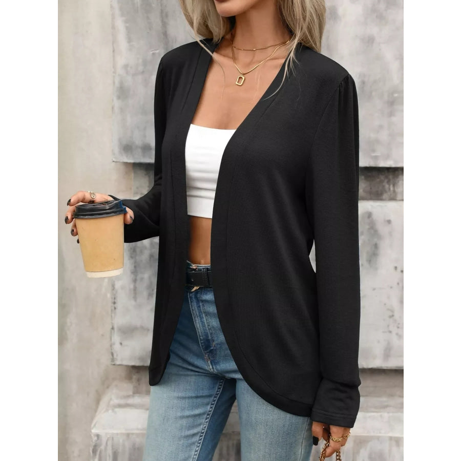 Open Front Long Sleeve Cardigan Black / S Apparel and Accessories