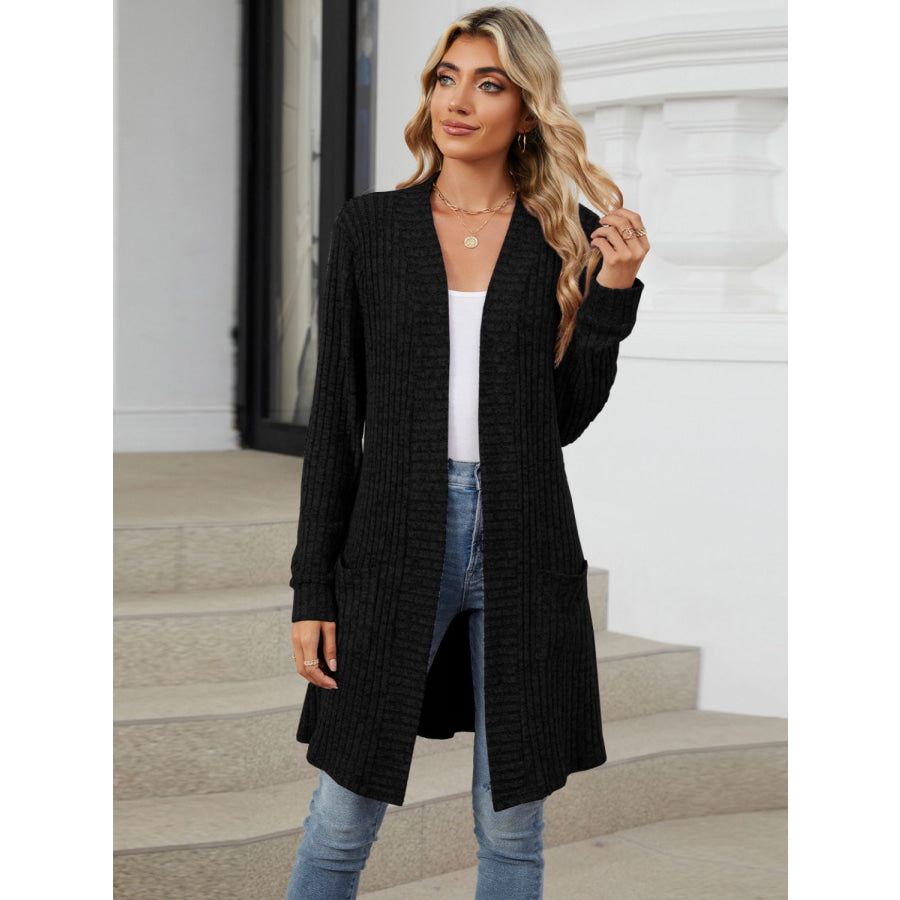 Open Front Long Sleeve Cardigan Black / S Apparel and Accessories