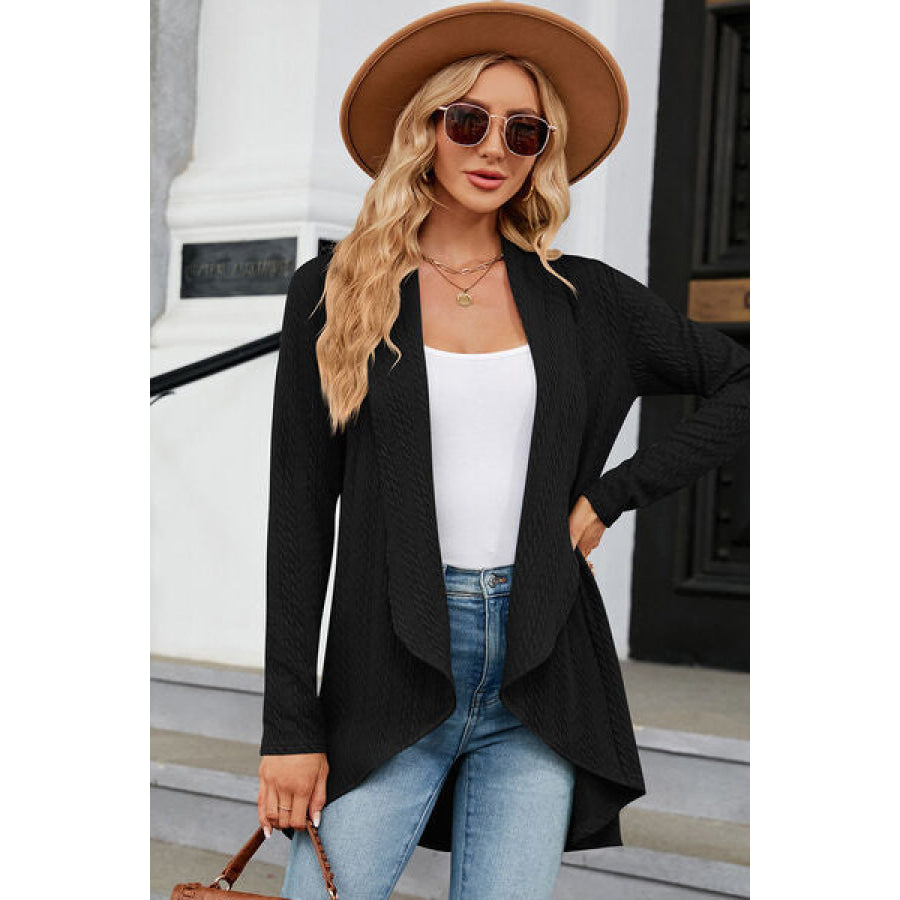 Open Front Long Sleeve Cardigan Black / S Apparel and Accessories