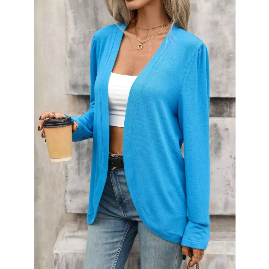 Open Front Long Sleeve Cardigan Blue / S Apparel and Accessories