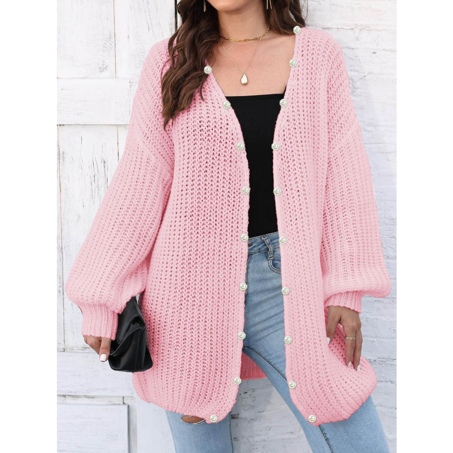 Open Front Long Sleeve Cardigan Blush Pink / One Size Apparel and Accessories