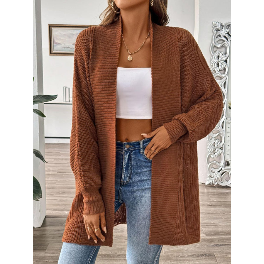 Open Front Long Sleeve Cardigan Brown / One Size Apparel and Accessories