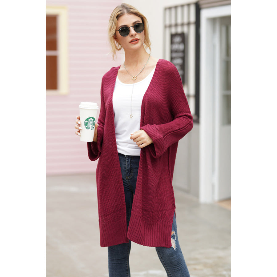 Open Front Long Sleeve Cardigan Burgundy / S Apparel and Accessories