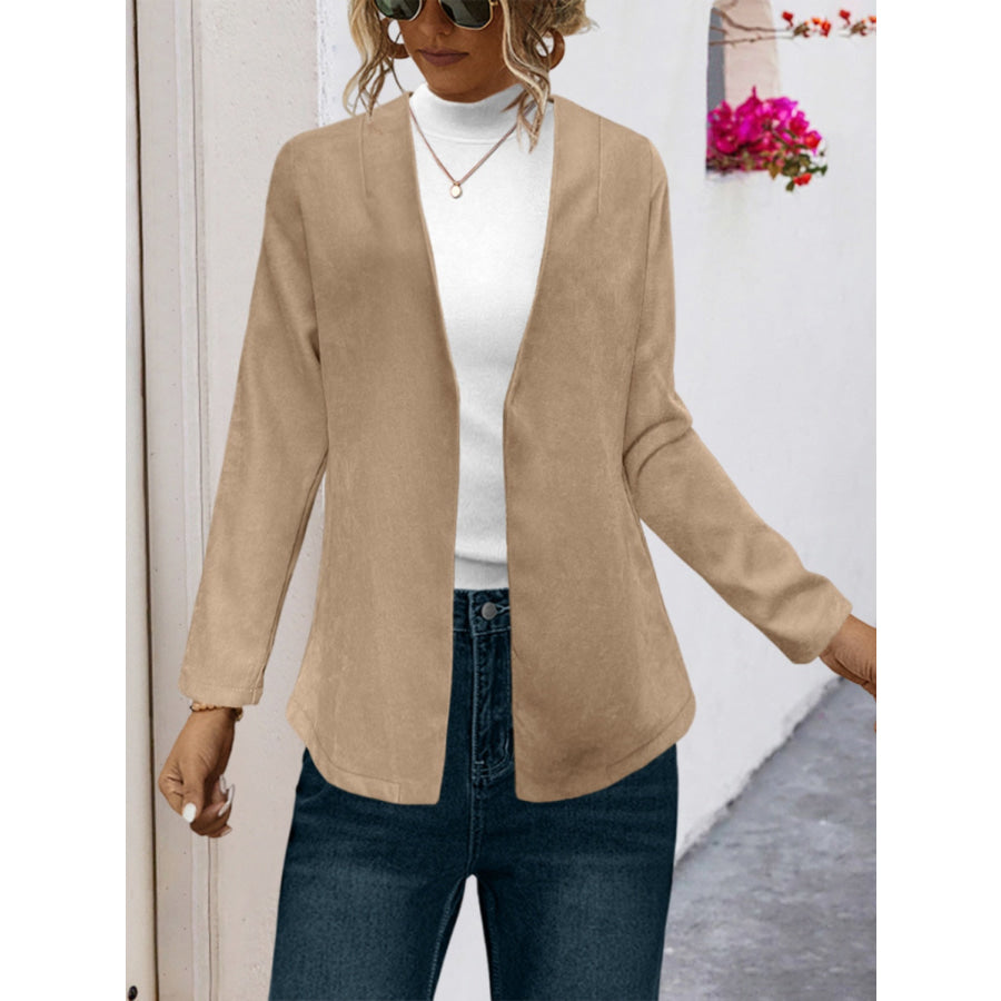 Open Front Long Sleeve Cardigan Camel / S Apparel and Accessories