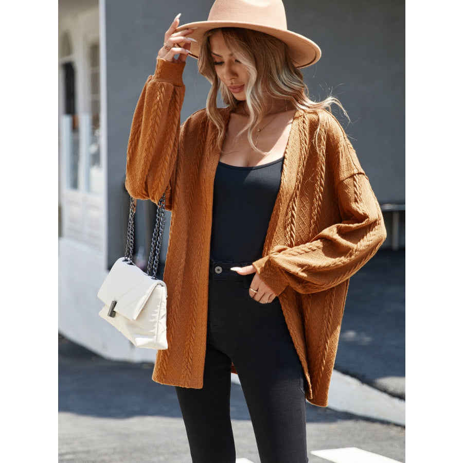 Open Front Long Sleeve Cardigan Caramel / S Apparel and Accessories