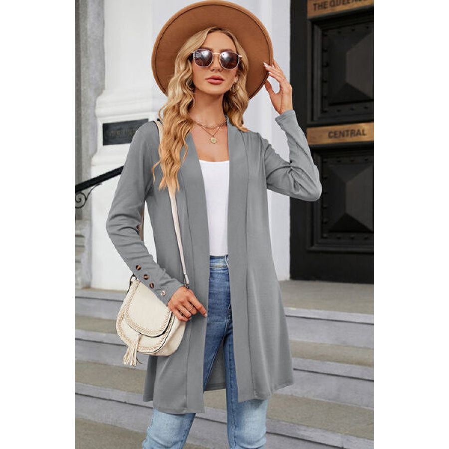 Open Front Long Sleeve Cardigan Cloudy Blue / S Apparel and Accessories