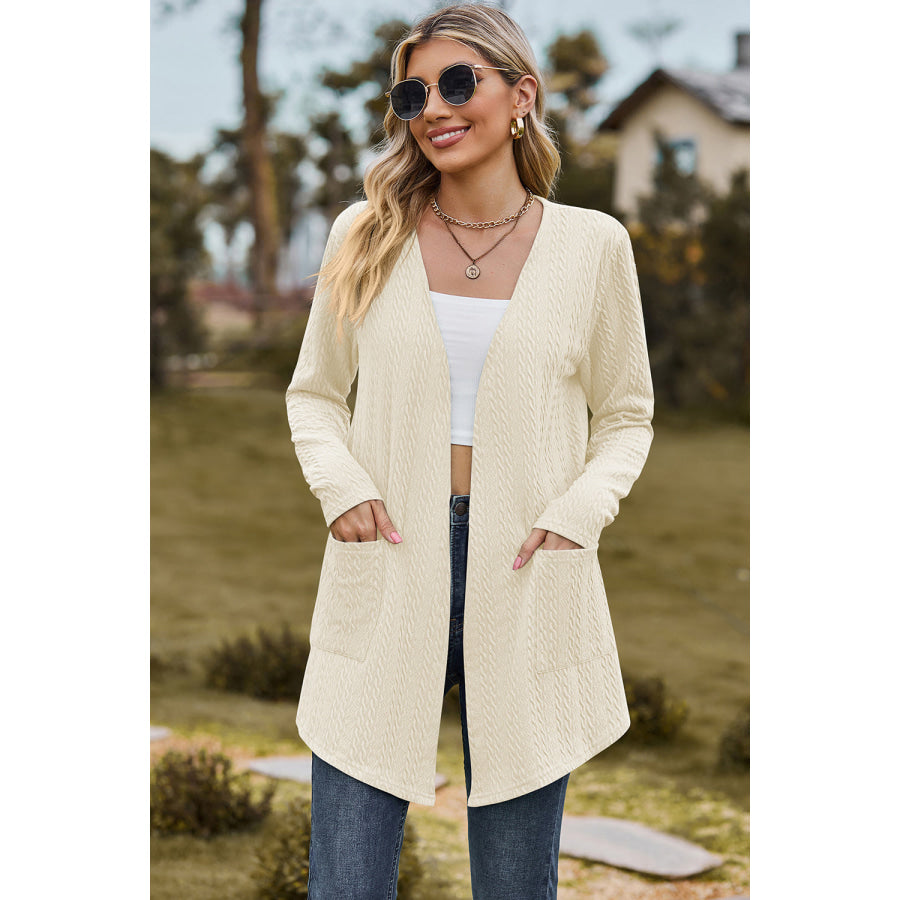 Open Front Long Sleeve Cardigan Cream / S Apparel and Accessories