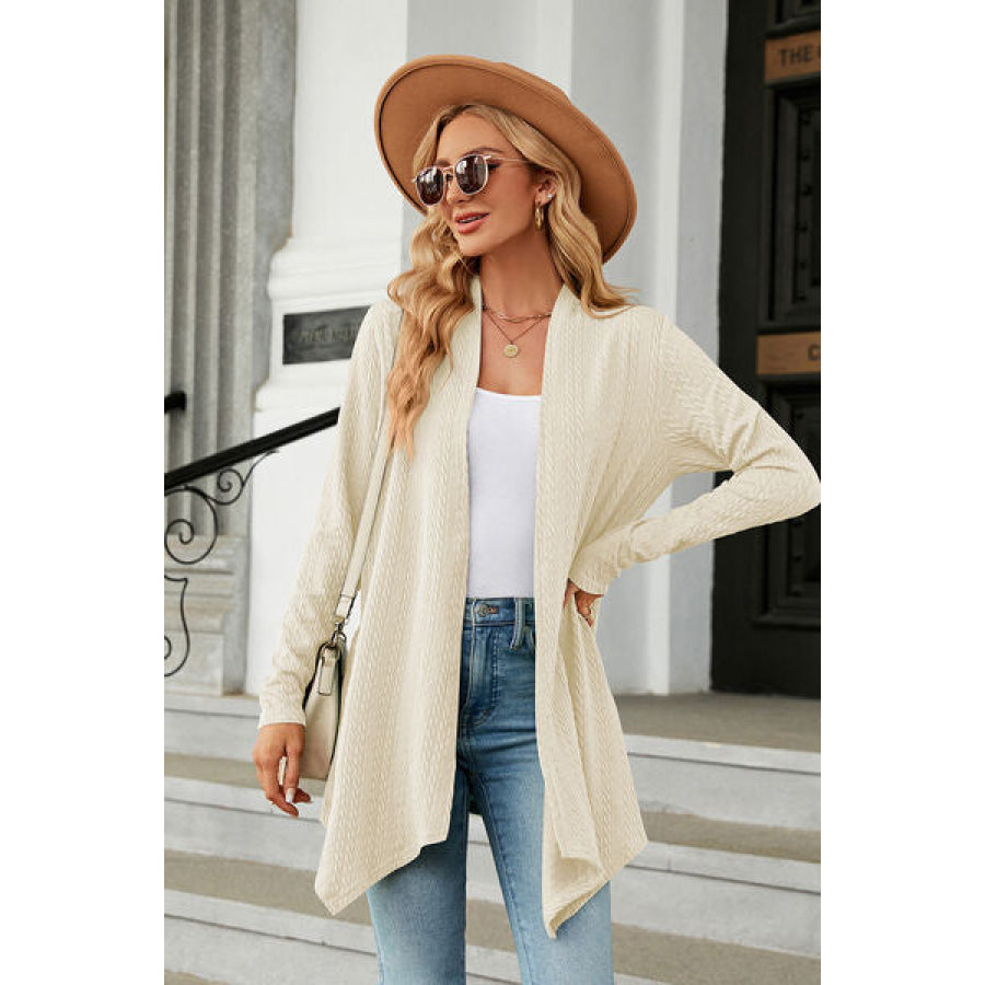 Open Front Long Sleeve Cardigan Cream / S Apparel and Accessories