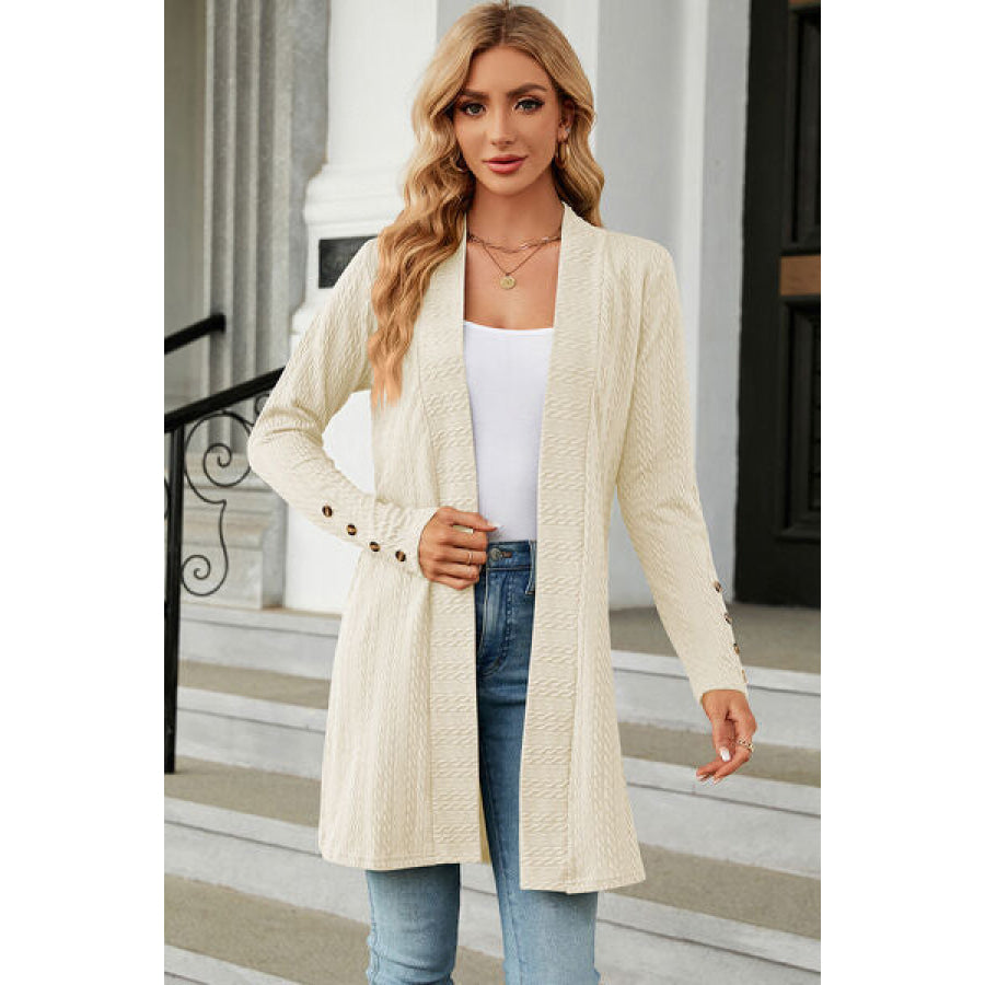 Open Front Long Sleeve Cardigan Cream / S Apparel and Accessories