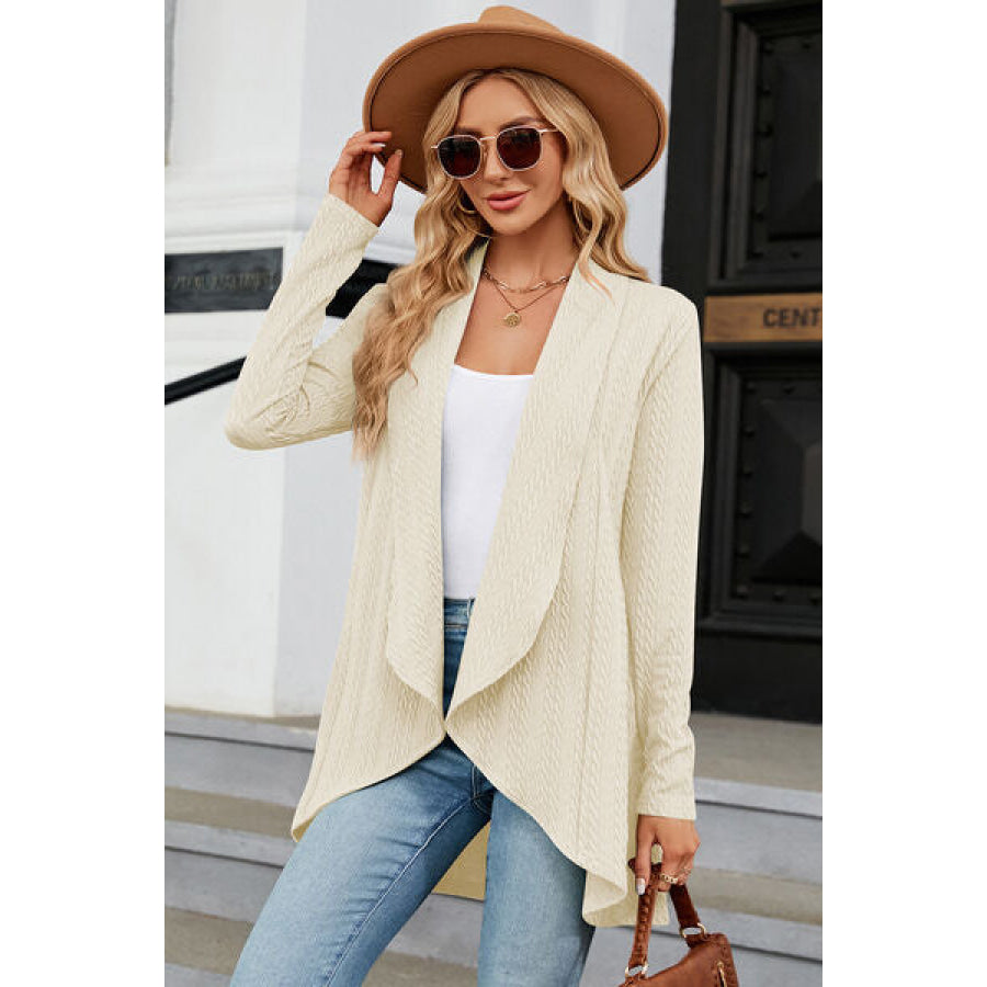 Open Front Long Sleeve Cardigan Cream / S Apparel and Accessories