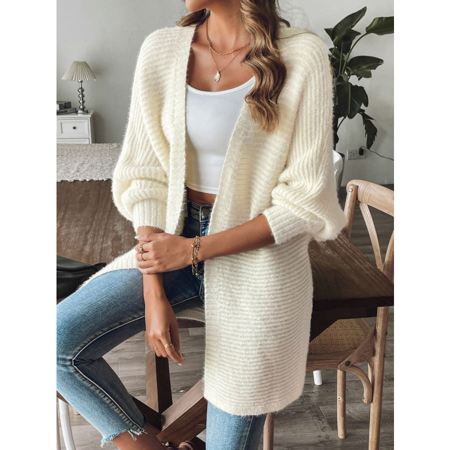 Open Front Long Sleeve Cardigan Cream / S Apparel and Accessories