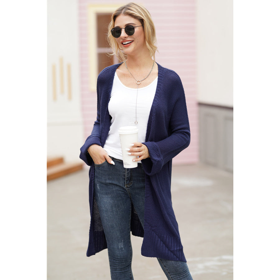 Open Front Long Sleeve Cardigan Dark Blue / S Apparel and Accessories