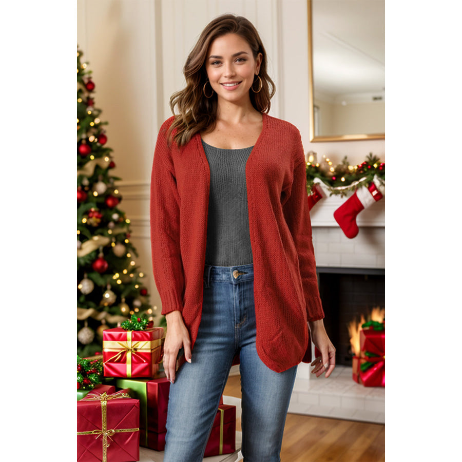 Open Front Long Sleeve Cardigan Deep Red / S Apparel and Accessories