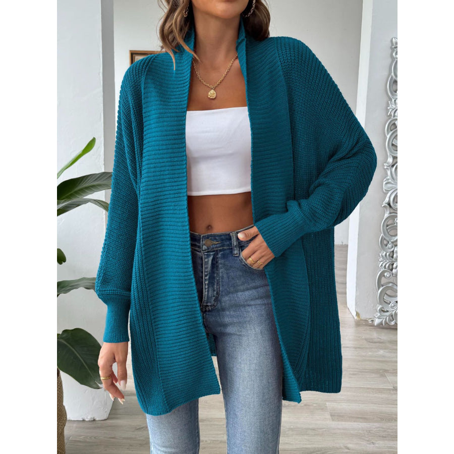 Open Front Long Sleeve Cardigan Deep Teal / One Size Apparel and Accessories