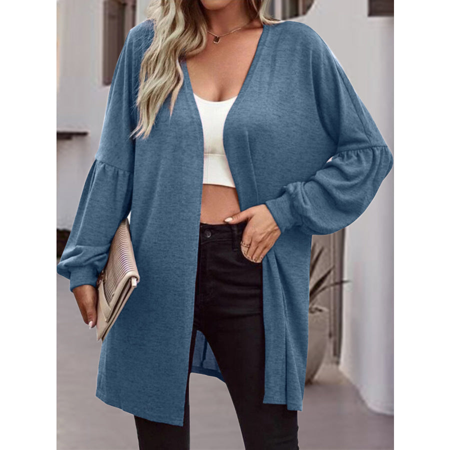 Open Front Long Sleeve Cardigan Dusty Blue / S Apparel and Accessories