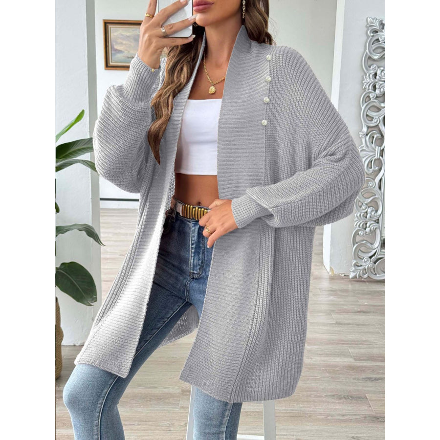 Open Front Long Sleeve Cardigan Gray / One Size Apparel and Accessories