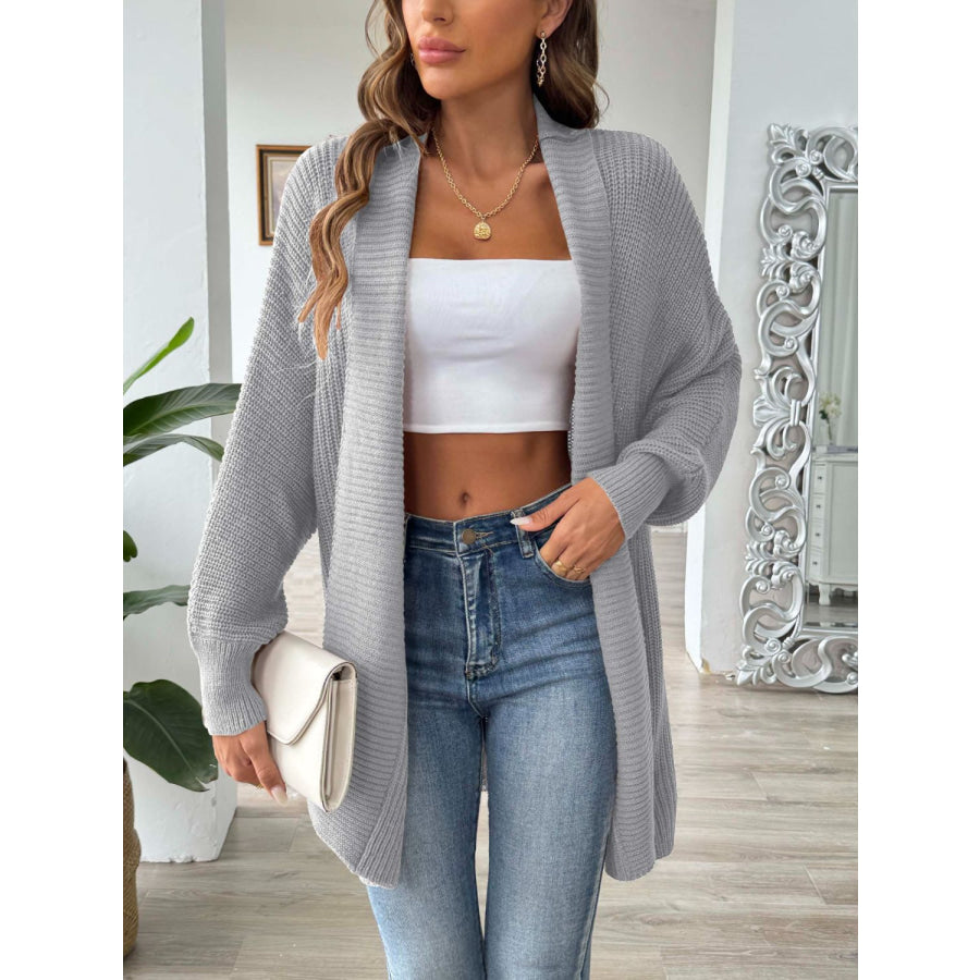 Open Front Long Sleeve Cardigan Gray / One Size Apparel and Accessories