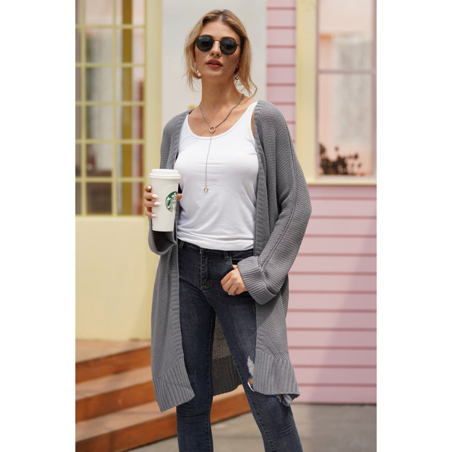 Open Front Long Sleeve Cardigan Gray / S Apparel and Accessories