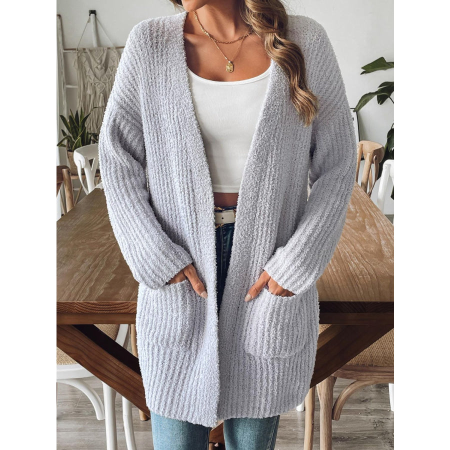 Open Front Long Sleeve Cardigan Gray / S Apparel and Accessories