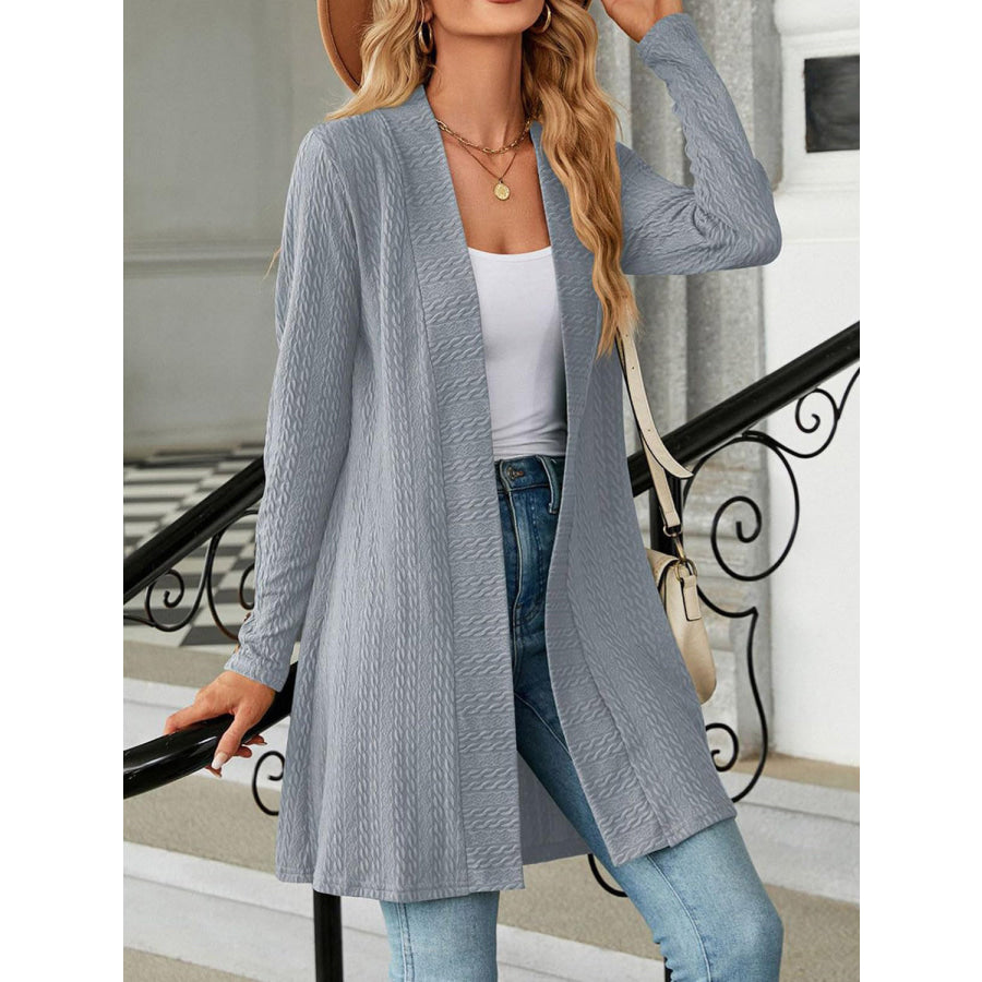 Open Front Long Sleeve Cardigan Gray / S Apparel and Accessories