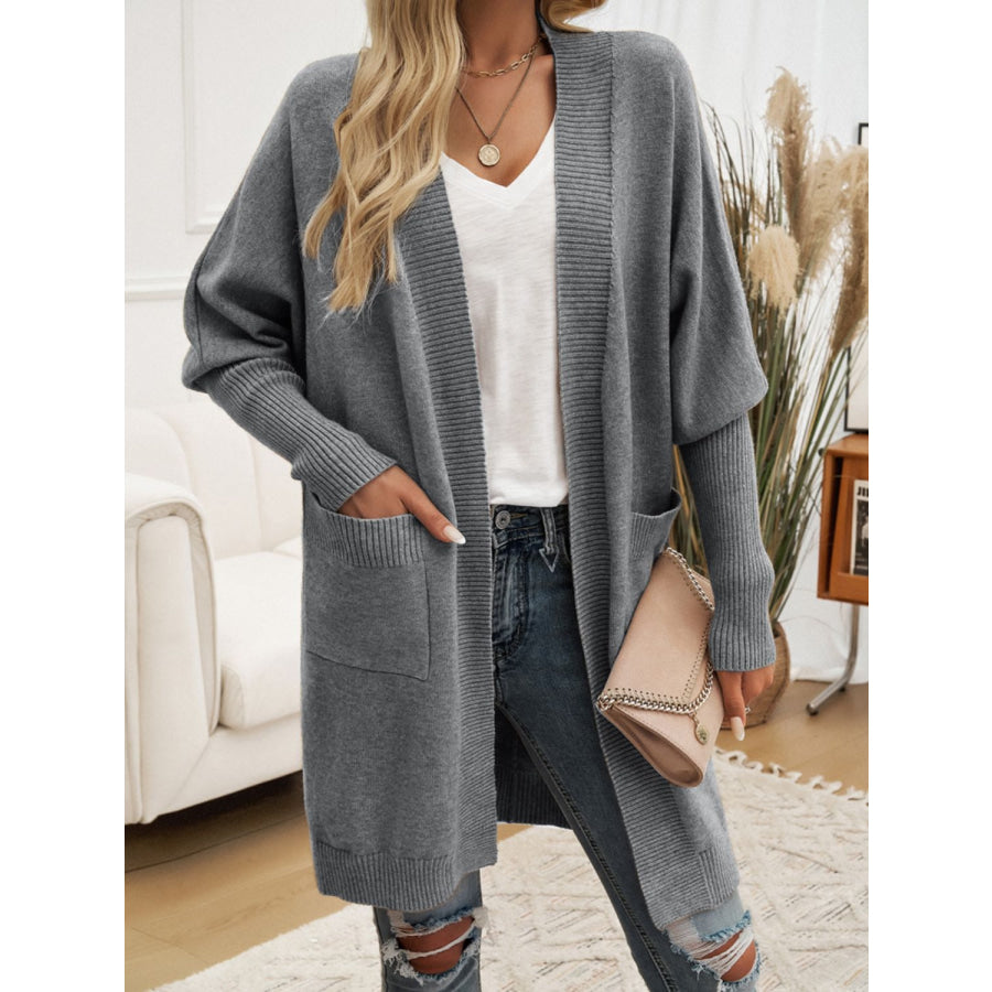 Open Front Long Sleeve Cardigan Gray / S Apparel and Accessories