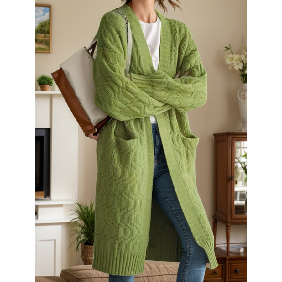 Open Front Long Sleeve Cardigan Green / One Size Apparel and Accessories