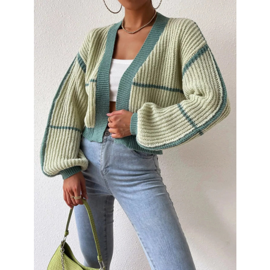 Open Front Long Sleeve Cardigan Green / S Apparel and Accessories