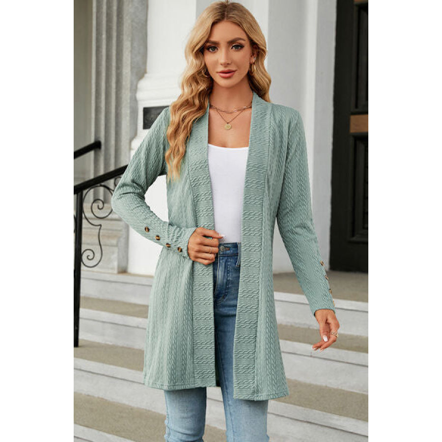 Open Front Long Sleeve Cardigan Gum Leaf / S Apparel and Accessories