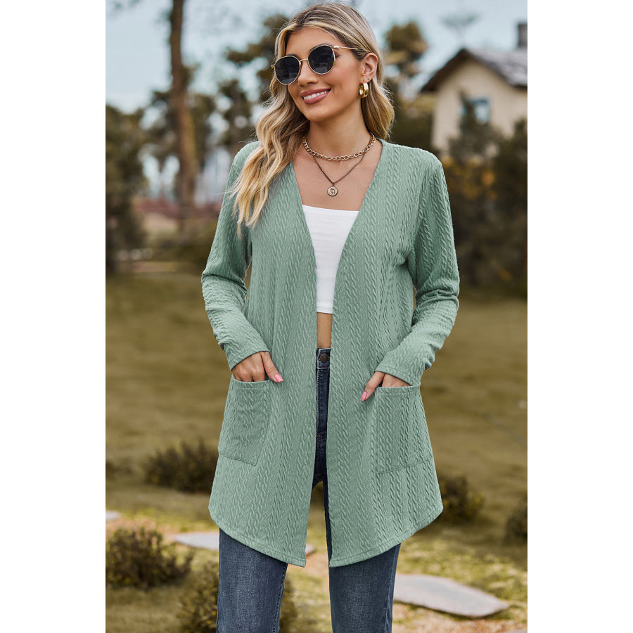 Open Front Long Sleeve Cardigan Gum Leaf / S Apparel and Accessories