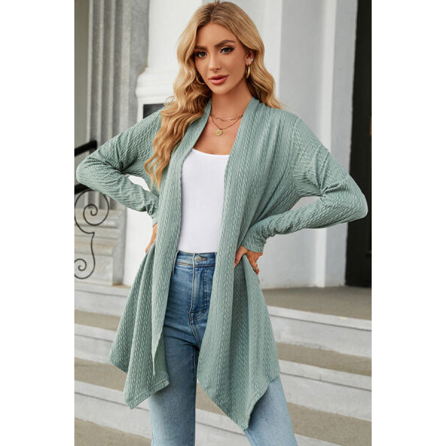 Open Front Long Sleeve Cardigan Gum Leaf / S Apparel and Accessories