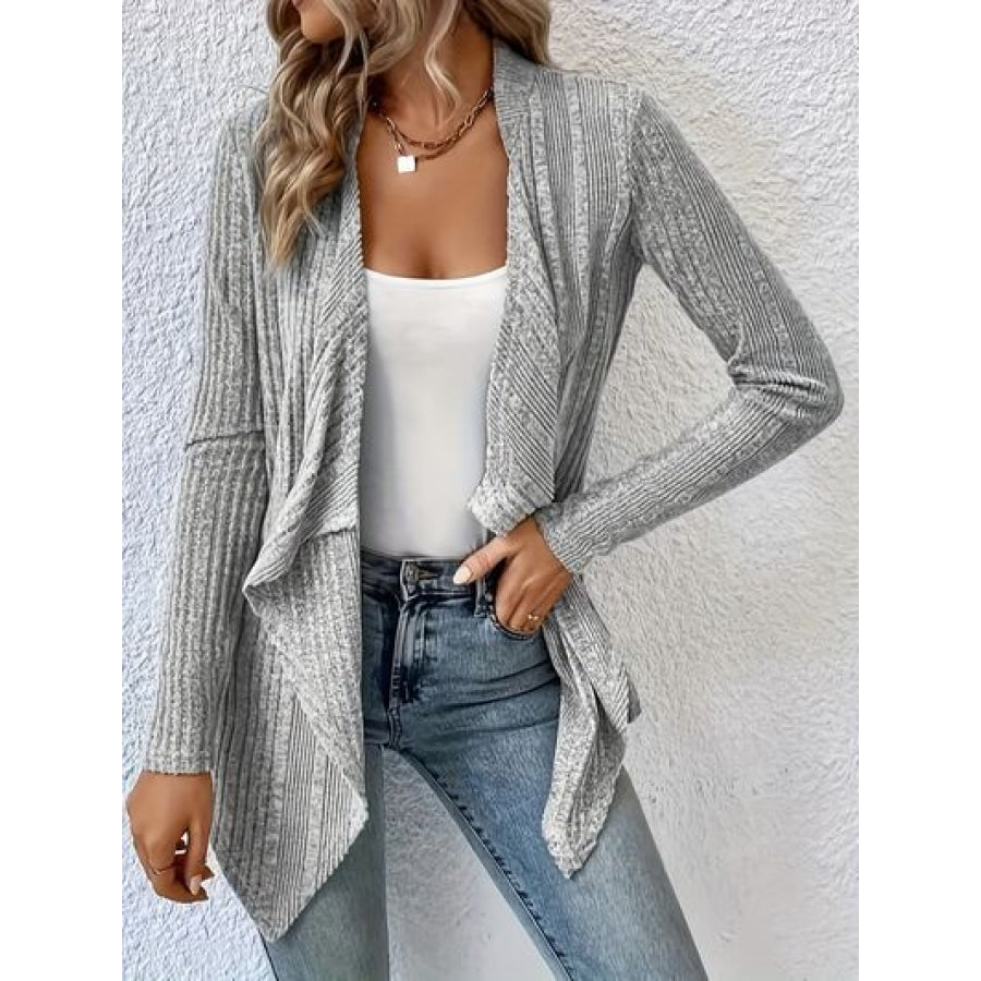 Open Front Long Sleeve Cardigan Heather Gray / S Apparel and Accessories