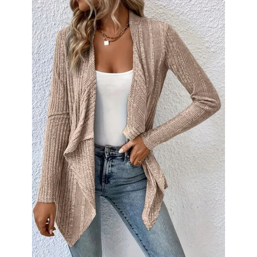 Open Front Long Sleeve Cardigan Khaki / S Apparel and Accessories