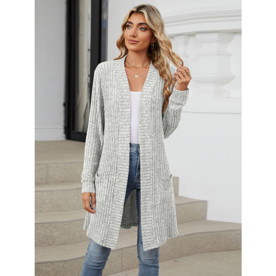 Open Front Long Sleeve Cardigan Light Gray / S Apparel and Accessories