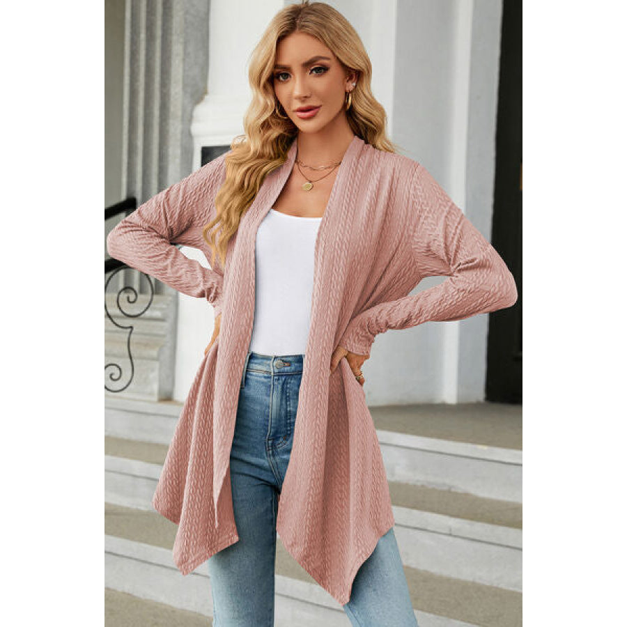 Open Front Long Sleeve Cardigan Light Mauve / S Apparel and Accessories