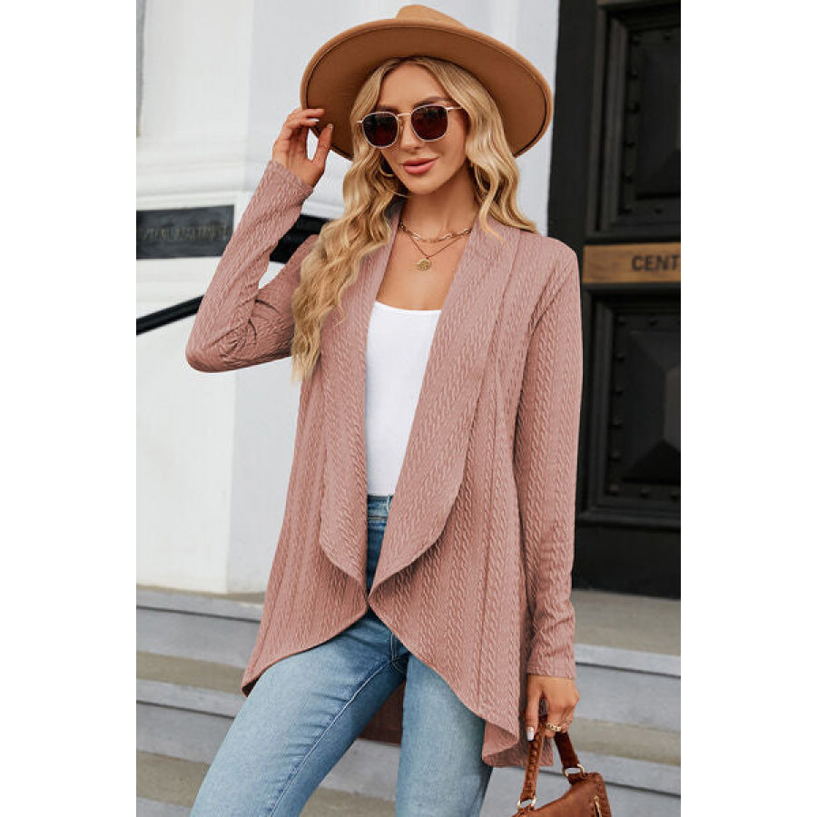 Open Front Long Sleeve Cardigan Light Mauve / S Apparel and Accessories