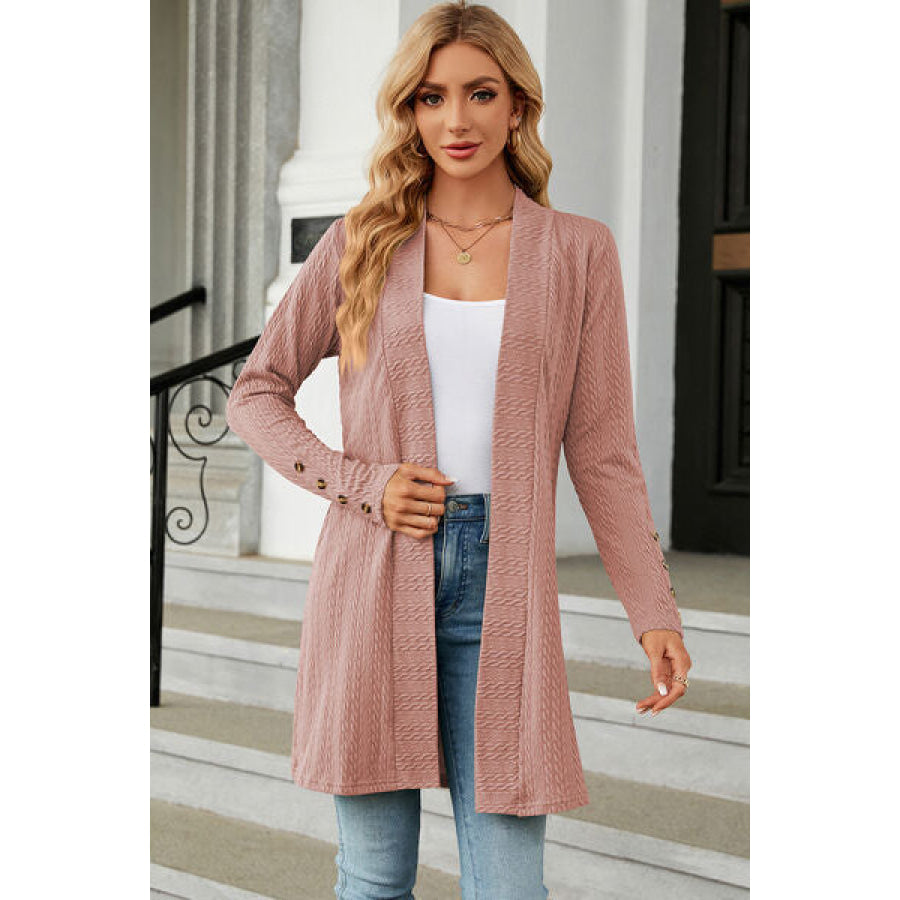 Open Front Long Sleeve Cardigan Light Mauve / S Apparel and Accessories