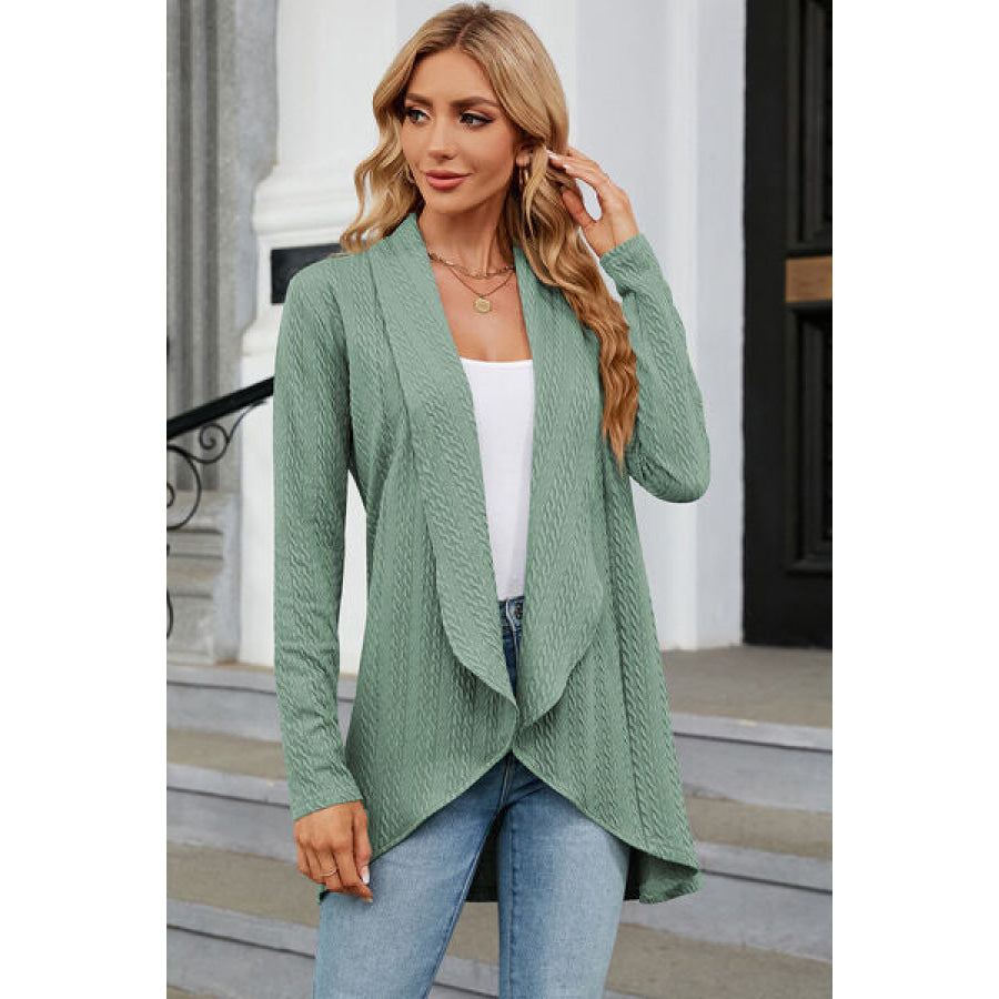 Open Front Long Sleeve Cardigan Mid Green / S Apparel and Accessories