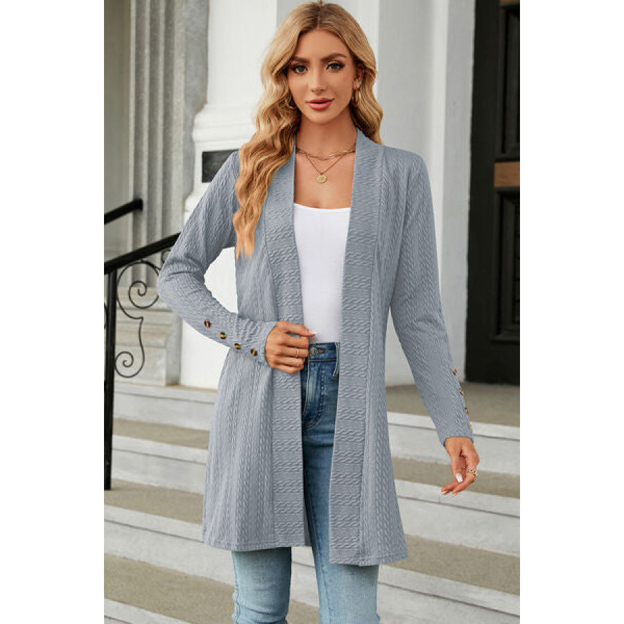 Open Front Long Sleeve Cardigan Misty Blue / S Apparel and Accessories