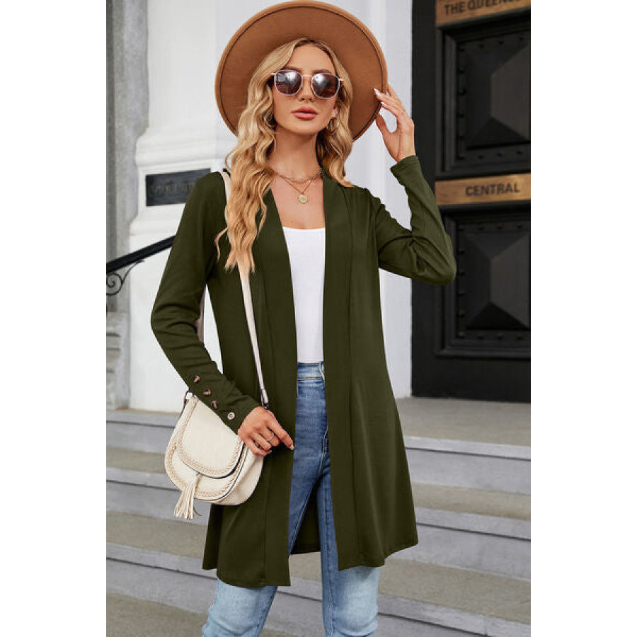 Open Front Long Sleeve Cardigan Moss / S Apparel and Accessories