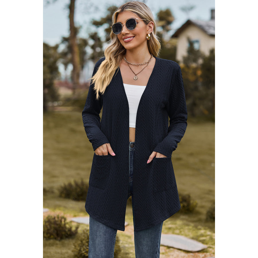 Open Front Long Sleeve Cardigan Navy / S Apparel and Accessories